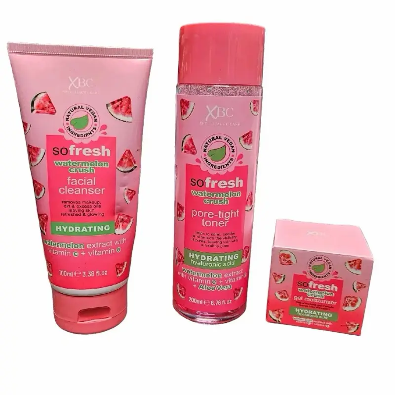 SoFresh Watermelon Crush Face Pore Tight cleansing gel, Toner, Gel Cream and Sheet Mask.  Skin Repair Cleanser Facial Wash Skincare Comfort Hydrating Moisturizing Set Smoother Hydrate Moisturizer Moisture
