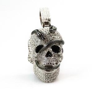 Men's Serpentine Skull Pendant - White Gold