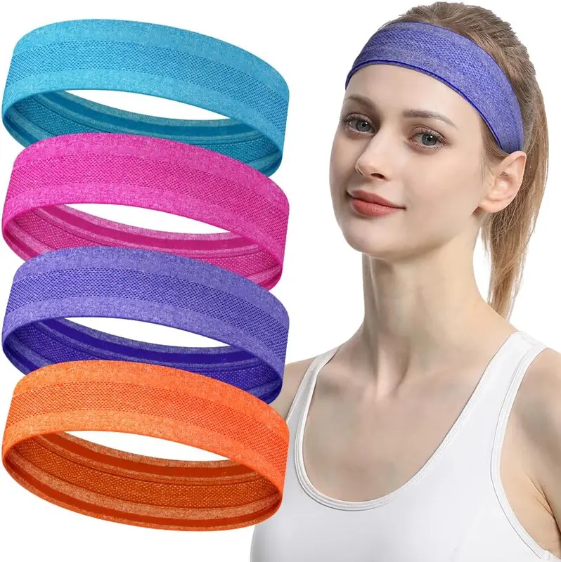 4Pcs Multiple Colour Fitness Sports Headbands, Non-Slip Yoga Stretch Headbands for Women Men, Sports Headband for Workout Running Cycling Workout 0