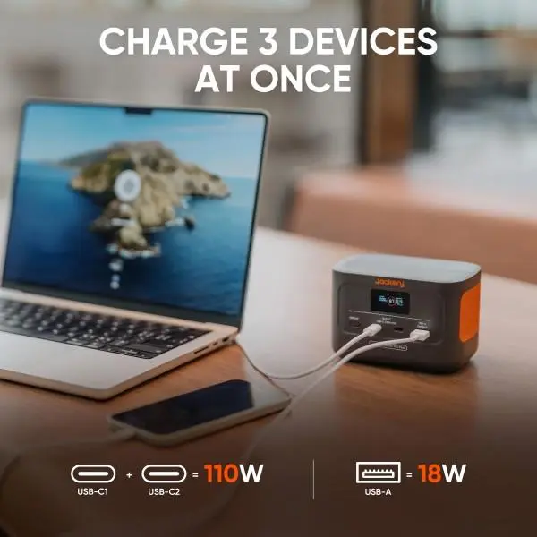 Jackery Explorer 100 Plus Portable Power Station with 40W Mini Book-sized Solar Panel, 99Wh/31000mAh LiFePO4 Battery, 128W Output Backup Power Supply for Outdoor Camping, Travel, Emergency, Home & Business Use, Palm-sized & Faster Charging 6