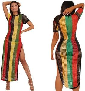 Women's Rasta Jamaican String Dress: 100% Egyptian Cotton, Multicolored, Perfect for Hip Hop Dance, Beach Cover Up - Available in Small To XL Sizes
