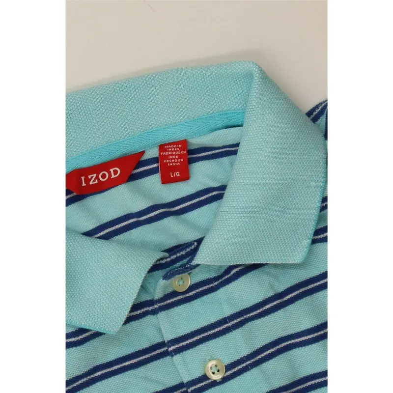Pre-Owned Vintage IZOD Mens Polo Shirt Large Blue Striped Cotton 3