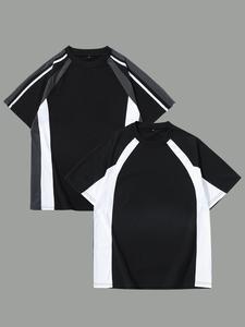 Men's Solid Color Stitching Short Sleeve Tee, Loose Casual Fashion Round Neck T-shirt for Summer, Men's Top for Daily Wear