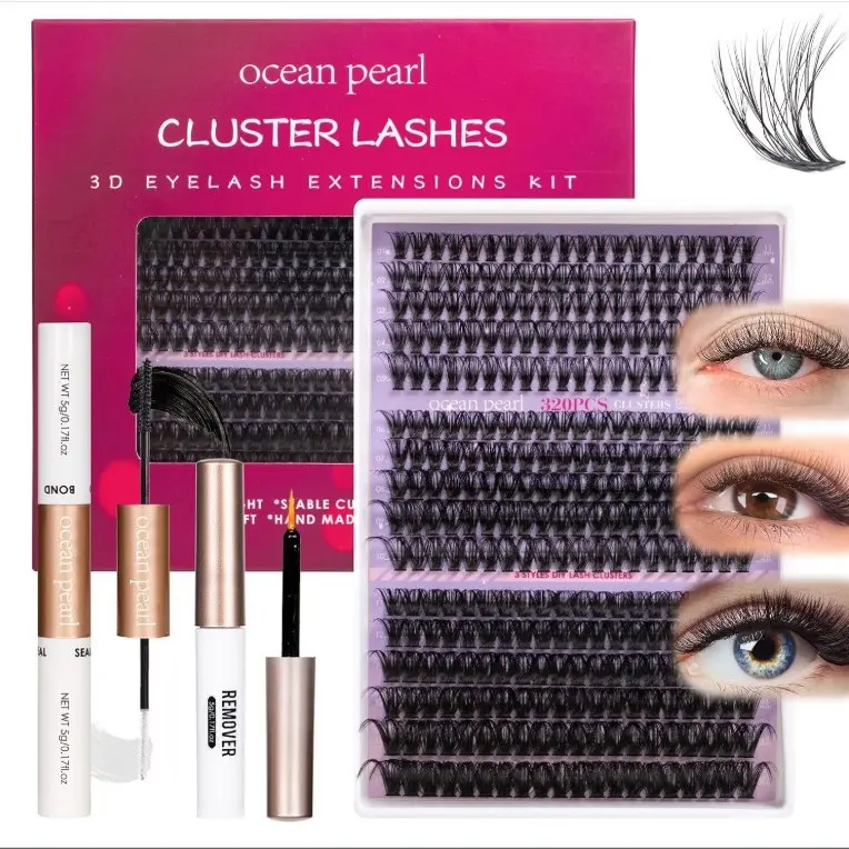 Cluster Lashes Kit 320PCS Individual Eyelashes 40D+50D+100D Eyelash Extension Kit 11-20mm False Eyelashes DIY Lash Extension Natural Lash Clusters with Super Bond&Seal&Remover&Tweezer-100D