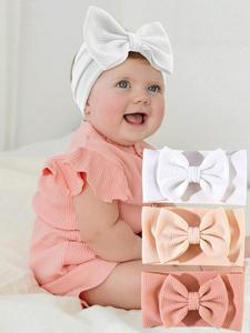 Cute Bowknot Design Hair Bands, 3pcs/set Baby Big Head Bow Soft Elastic Hair Bands for Baby Girls, Sweet Baby Hair Accessories for Newborn Infant for Hairstyle Decor, Headband Set