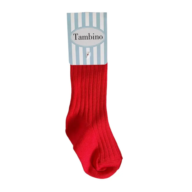 Tambino Socks - Boys Red Ribbed Knee High Socks 1