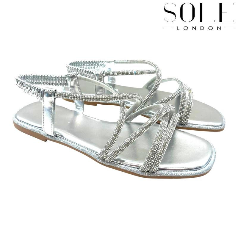 Women's Diamante Slip On Sandals with Flat Heel 6