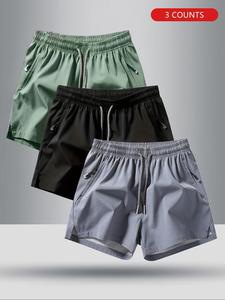 Men's Solid Color Zipper Pocket Shorts, Breathable Comfortable Sports Shorts, Casual Men's Shorts for Summer