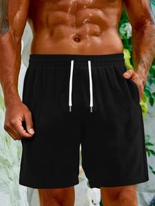 Men's Letter Print Drawstring Waist Shorts, Loose Casual Comfy Breathable Shorts for Summer, Men's Bottoms for Daily Wear