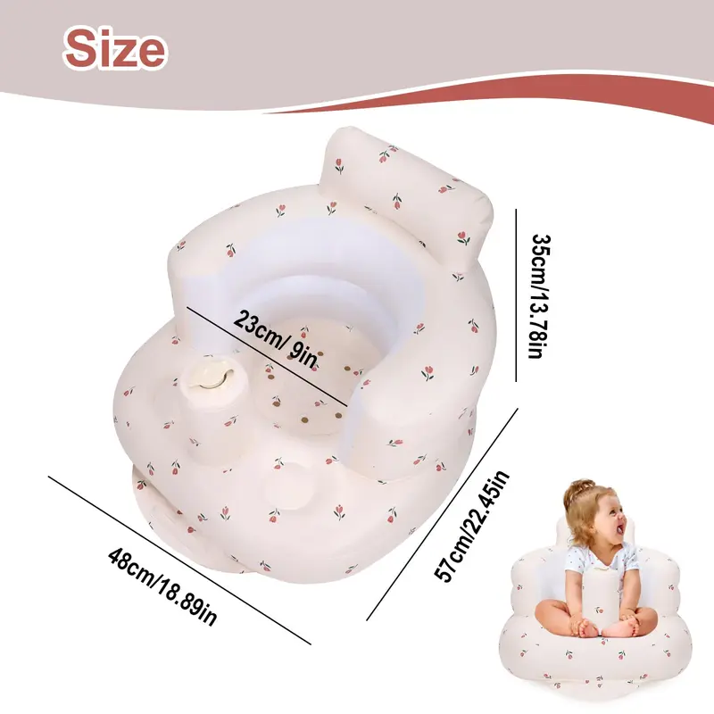 Inflatable Baby Chair, Baby Inflatable Seat for Babies 3 Months and Up Summer Inflatable Baby Seat for Sitting Up, Blow Up Baby Floor Seat with Built in Air Pump, Bear 2