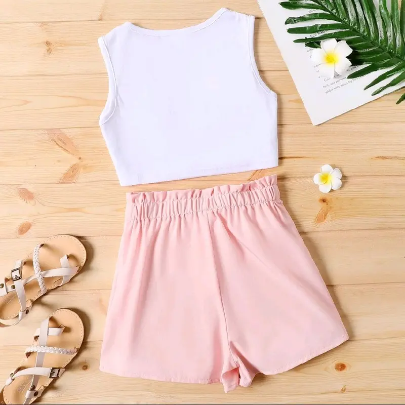 Girls Tie Knot Sleeveless Top & Paperbag Shorts Set 4