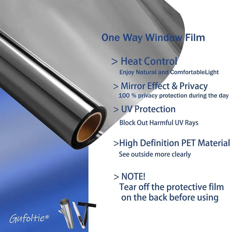Window Film Privacy One Way Clear Heat Reflective UV Window Tint Mirror Film for Glass Windows Sun Blocker See Out Not in for Home Office Silver 44.5x200cm 2