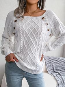 Women's Solid Textured Fake Buttons Raglan Sleeve Knitting Sweater, Casual Basic Fitted Comfort Long Sleeve Knit Jumper for Fall & Winter, Fall Sweaters, Fashion Lady Crewneck Knitwear Tops, Clothes for Women, Going Out Tops