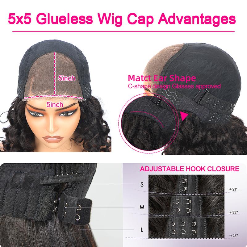 Highlight 5x5 Glueless Wigs Human Hair Pre Plucked Pre Cut Black Hair With Red blonde highlight Body Wave Wigs Human Hair 200% 2