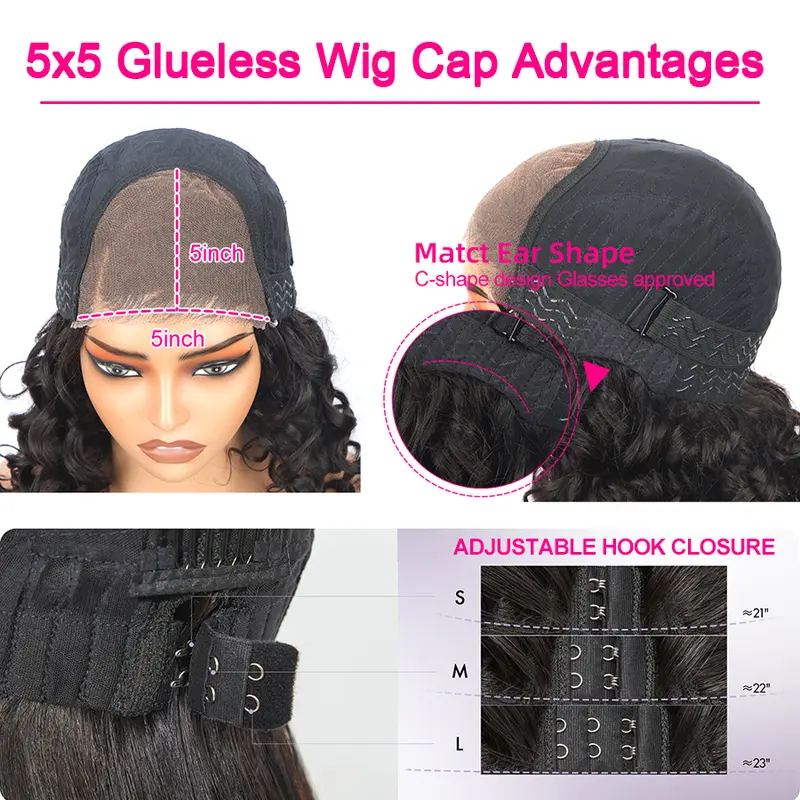Highlight 5x5 Glueless Wigs Human Hair Pre Plucked Pre Cut Black Hair With Red blonde highlight Body Wave Wigs Human Hair 200% 1