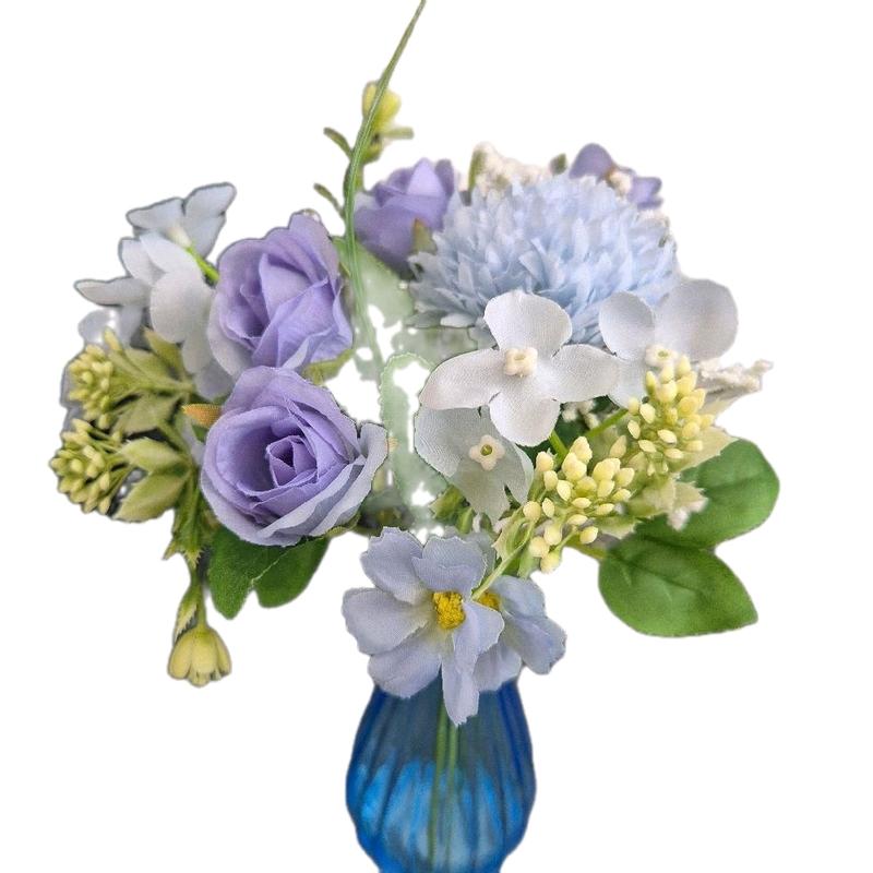 Mini Blue and Lilac Faux Flowers Artificial Ornaments in Vase - Decorative Home Gift - Plants bud vases 1