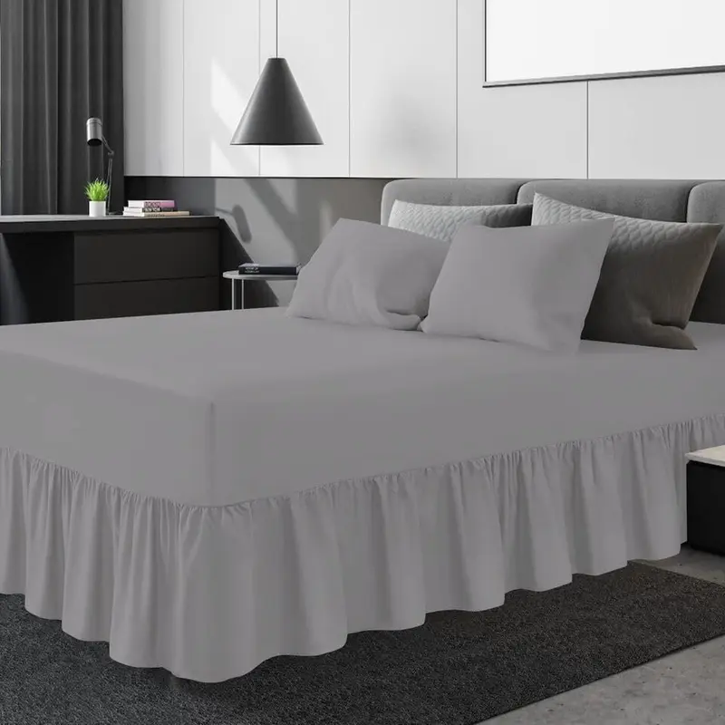 Easy Care Plain Dyed Polycotton Valance Sheet Super Soft Shrinkage Fade Resistant Frilled Valance Bed Skirts Extra Deep Fitted Valance Bed Sheets (Grey, Single) 2