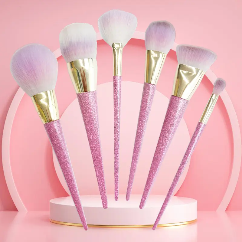 6Pcs Professional Makeup Brushes Set , Pink Pearl Flash Handles, Comfortable To Hold And Easy To Use. Full Face Travel Make up Professional Brushes Set 3