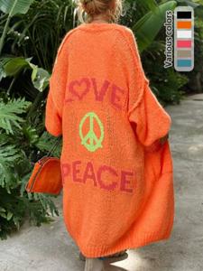 Women's Letter Print Drop Shoulder Long Sleeve Cardigan, Casual Open Front Longline Cardigan for Spring & Fall, Summer Outfits 2024, Fashion Cozy Clothing