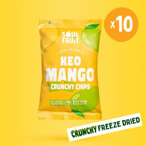 Keo Mango Crunchy Crisps (10 Bags) - Crunchy Freeze Dried Snack - 100% Mango - Crunchy Snack - Healthy Natural Snack, no added sugar, high in fibre, 1 of your 5 a day