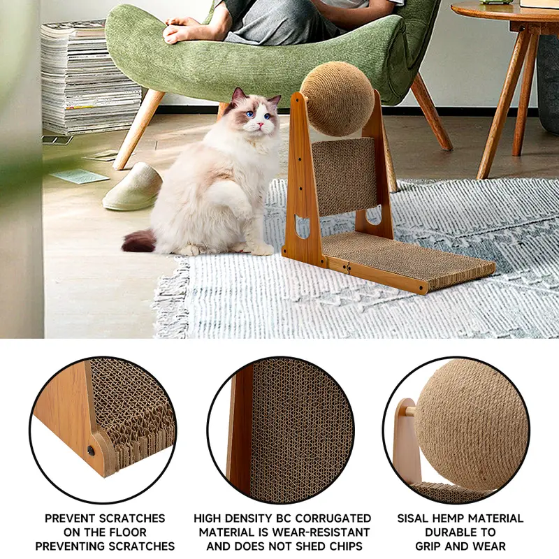 Pets Mood L-Shaped Cat Scratcher with Cat Scratching Ball 6