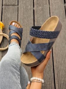 Women's Fashionable Plain Color Wide Band Platform Sandals, Casual Versatile Buckle Decorated Slingback Sandals for Beach Vacation, All-match Commuter Shoes for Work & Daily Wear, Girl