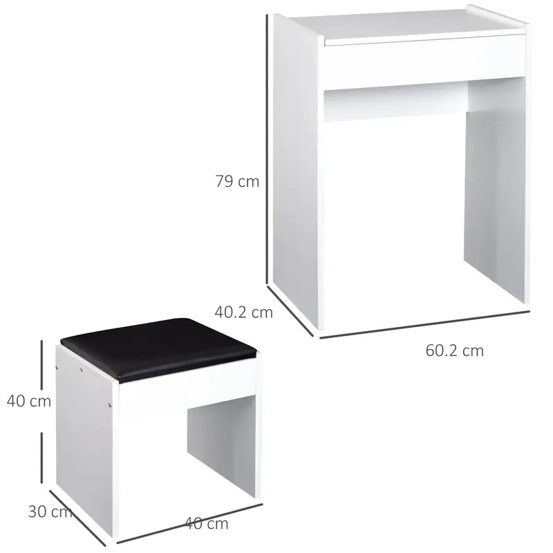 HOMCOM Dressing Table with Mirror and Stool, Vanity Makeup Table with Flip Up Mirror, Vanity Desk with Storage Unit and Padded Seat, White 2