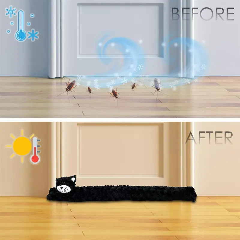 Draught Excluder Novelty Draft Door Stopper Fabric Fleece Black Cat Toy Design 2
