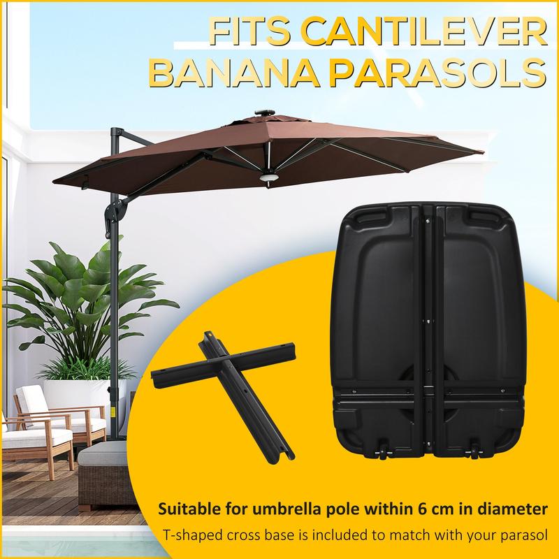 Outsunny Parasol Base, Water and Sand Filled, Up to 75kg, Portable Umbrella Stand Weights for Cantilever Banana Parasol with Wheels, Black 3