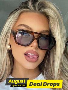 Retro Tinted Lenses Double Bridge Eyewear for Everyday Use, Stylish Glasses, Summer Geometric Frame Tortoiseshell Fashion Trending Glasses, Travel Accessories Suitable for Daily Use, Party, Women