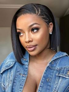 13*4 Lace Front Bob Wig with Braided Hair, Short Straight Bob Wig for Black Women, Gorgeous Fluffy Wigs, Human Hair Wigs for Party, Daily Use