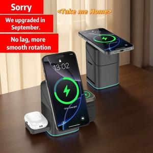 Three-In-One Wireless Charger Metal Body, Upgraded Data Cable, Flexible Rotation, Compatible with iPhone 11+, Watch & Earbuds