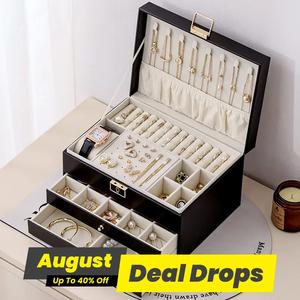 3 Layers Jewelry Velvet Box, 1 Set Large Capacity Jewelry Holder Organizer with Drawer, Dustproof Storage Box, Divided Compartments Lockable Jewelry Storage Boxes for Earring Necklace Ring, Gift for Women