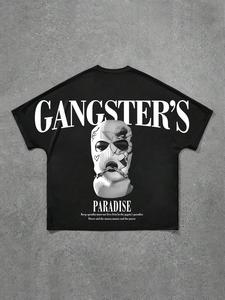 Men's Mask Print Short Sleeve Graphic Tee, Loose Casual Fashion T-shirt for Summer, Men's Top for Daily Wear, Crewneck