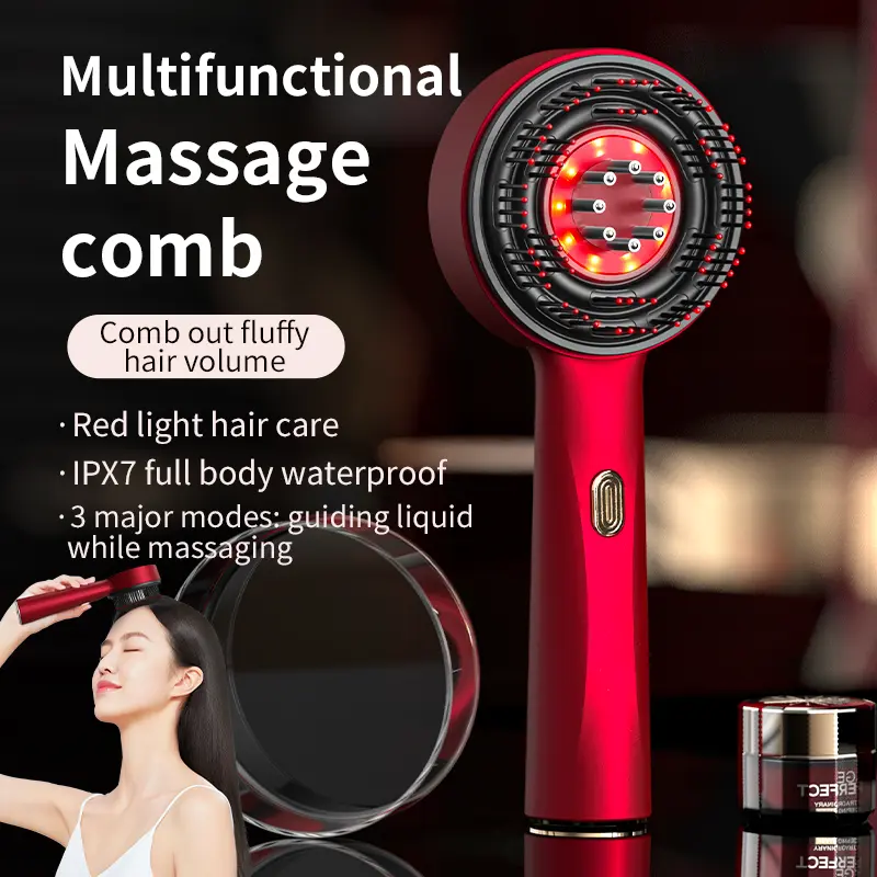 Electric Scalp Massage Brush Cordless Electric Head Massager Comb Electric Massage Scalp Applicator Liquid Comb Vibration Hair Massage Scalp Brush Red Light Therapy Heating Massage Comb 2