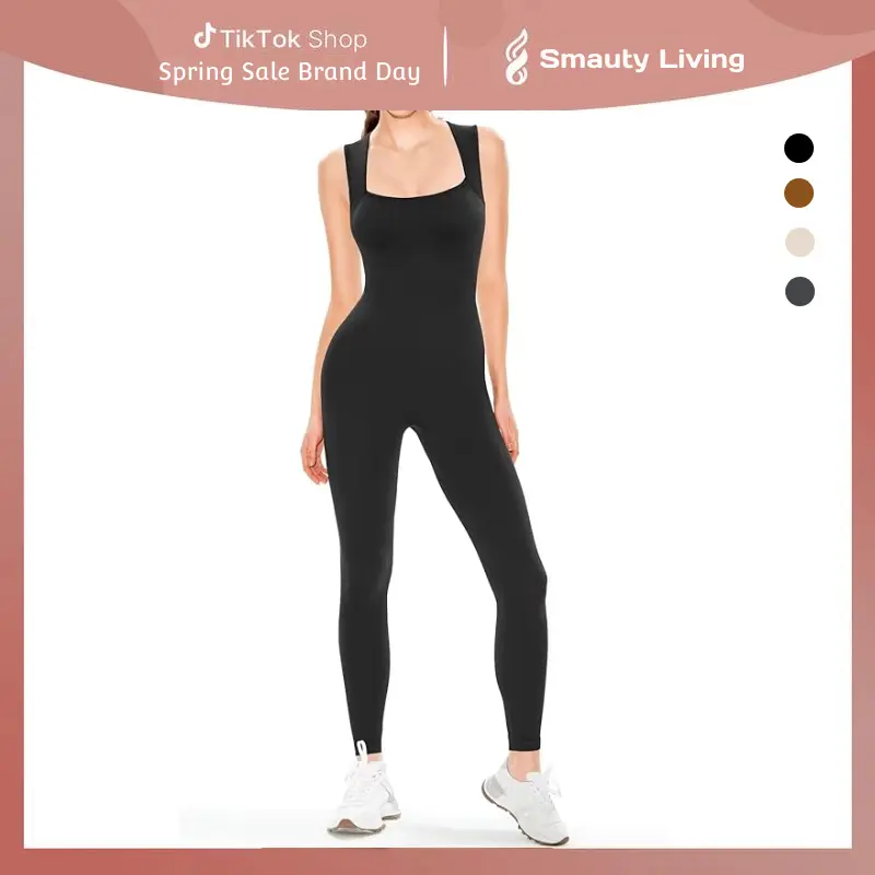 【50% OFF FLASH SALE】2-Pack Women’s Yoga Jumpsuits - Summer Sleeveless Ribbed Knit Gym Wear | Square Neck Bodysuit | Slim Fit Workout Outfits | High Waist Tummy Control