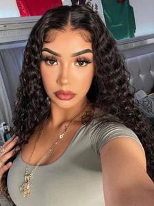 5X5 Water Wave Lace Front Wigs Human Hair, Pre Plucked Bleached Knots Wig, Natural Black Wet and Wavy Wig for Women Girls Daily Party