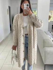 Findfashion Women's Winter Wear Long Sleeves Cable Knit Long Button Cardigan For Ladies One Size Fits UK 8-12
