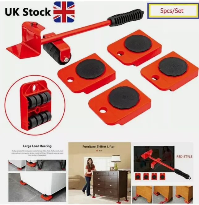 5 Piece Heavy Furniture Shifter Lifter Easy Movers Removal Slider Wheel Moving Kit