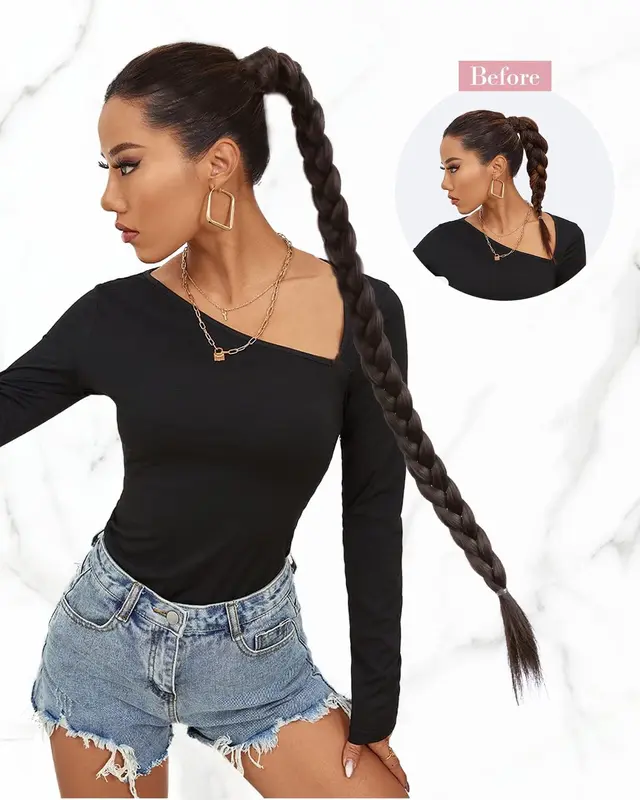 REECHO DIY Braid Ponytail Extension, Long Straight Wrap Around Ponytail Hair Extensions Natural Soft Synthetic Hairpieces for Women - Ginder Brown 160g 2