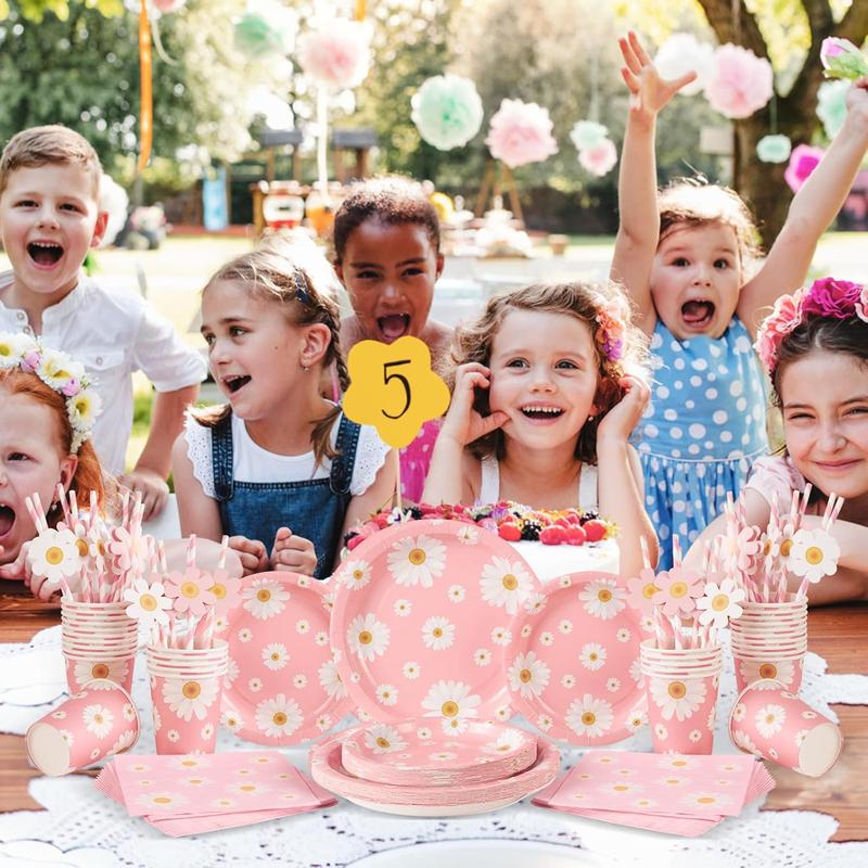 SUNBEAUTY Little Daisy Party Tableware Set, Pastel Decorations for Baby Showers and Birthdays 6