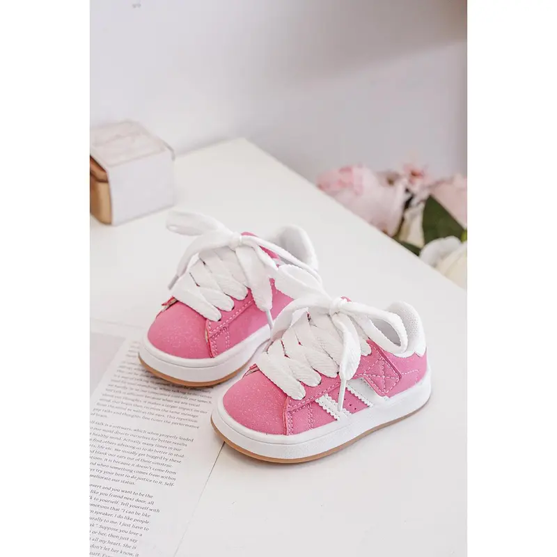 Baby Kids Children's Girls Pink & White Gum Sole Fashion Sports Trainers 1