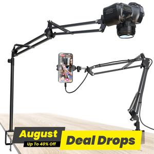 Overhead Tripod Mount for Camera Webcam Ring Light, 1 Set Flexible Phone Holder with Ball Head & Phone Clip & Bracket Base, Live Broadcasting Equipment for Studio Light, for Smartphone