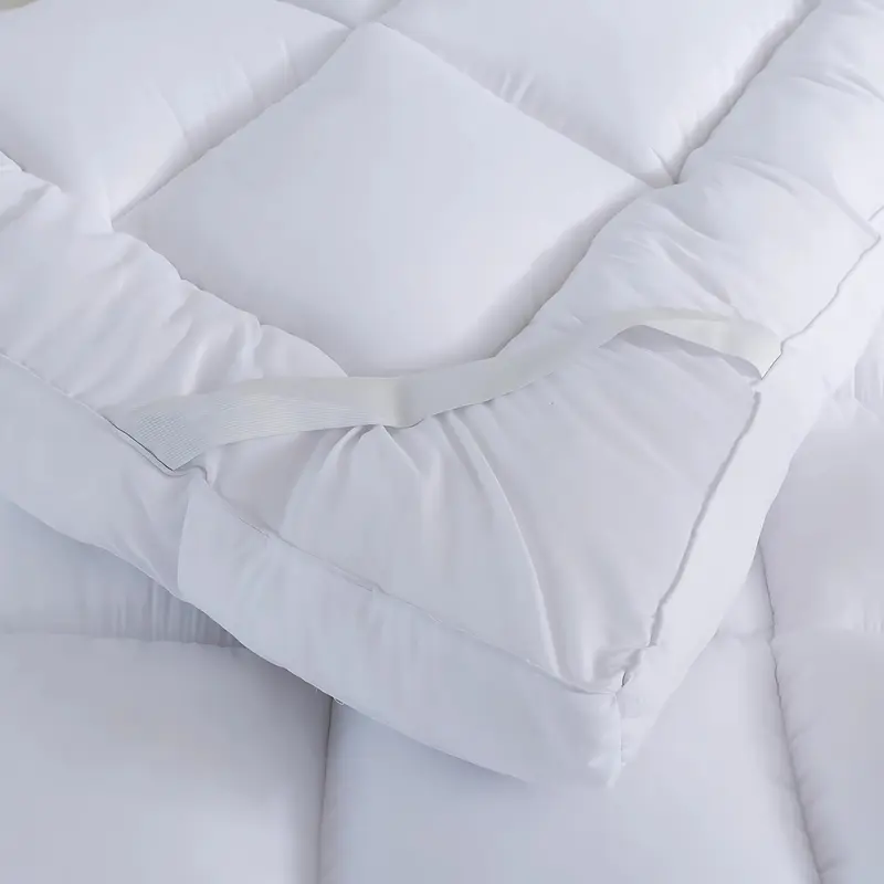 Quilted Elasticated Mattress Topper 11cm Microfiber - Thick Bounce Back Deep Breathable Mattress Topper Hypoallergenic Korean Virgin Fiber Soft Cozy Bedding for Single Double King Super King Sizes Box Stitching Machine Washable 4