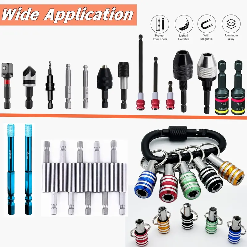 Key Chain Hex Quick Release Bit Holders 1/4 Inch easy change holders 6pcs 1
