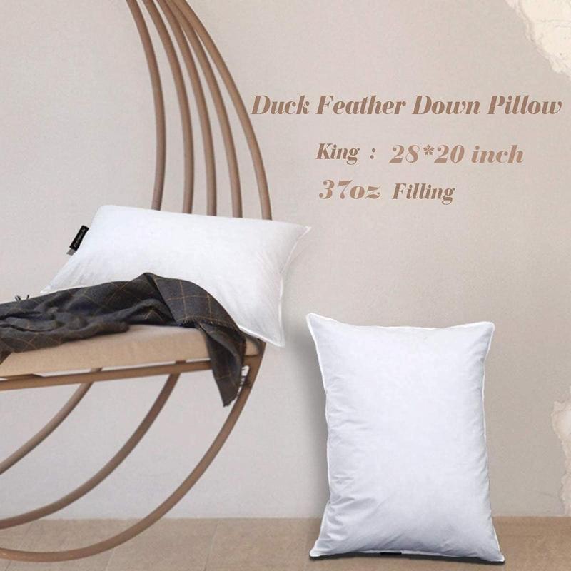 Premium Duck Feather & Down Pillows - Super Comfort for Restful Sleep-Feather Pillows Hypoallergenic, Breathable & Anti Dust Mite-2 Duck Feather Pillows UK Standard Size(48x74cm) 1
