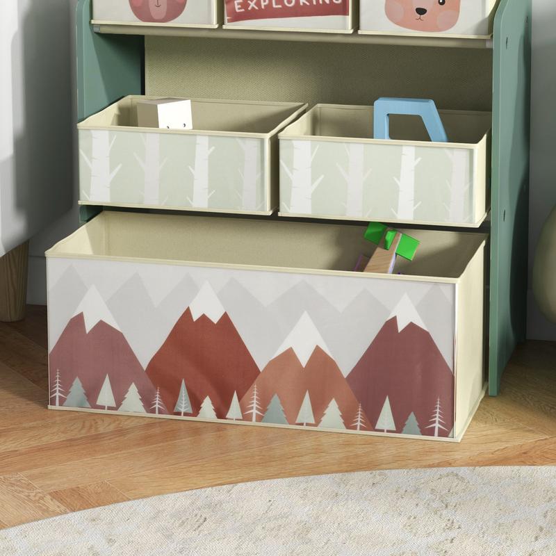 Kids Storage Units with 6 Fabric Bins, Childrens Toy Storage Organiser for Bedroom - Green Boxes Shelf Racks Steel 8