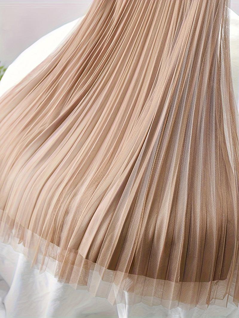 Product Introduction of Polly Pocket Skirt Women'S Chic A-Line Pleated Skirt, 100% Polyester Knit Fabric, Solid Color, Elastic Waist, All-Season, Breathable Mesh Lining, 24g/m² - Elegant Midi Skirt 10