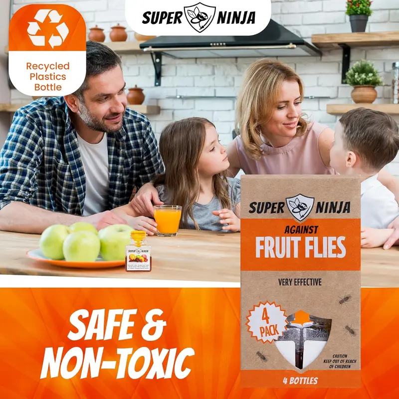 HOT Super Ninja Fruit Fly Trap - 4 pack, Highly Effective Fruit Fly Killer for Home & Kitchen, Up to 3 Weeks of Performance per Bottle, Child & Pet Friendly 7