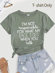 Women's Slogan Print Round Neck Shortsleeve T-shirt for Summer, Summer Clothes Women, Comfort Casual Fashion Cozy Short Sleeve Crew Neck Tee for Summer Outdoor Daily Streetwear, Graphic Tees, Summer Tops, Holiday Outfits, Crewneck Top for Women